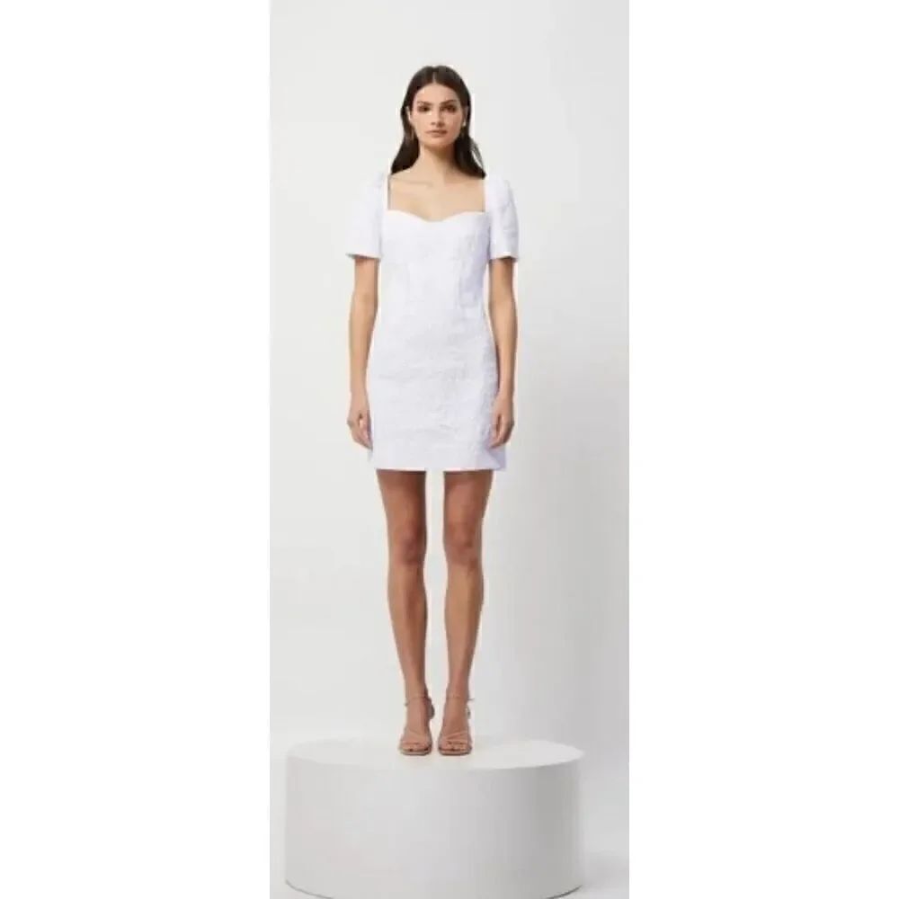 ELLIATT Feminise Mini Dress Textured Puff Sleeve in White NWT Size Small